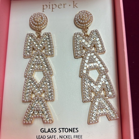 Piper k Glass Stone Dangle MAMA earrings NEW - Picture 5 of 5